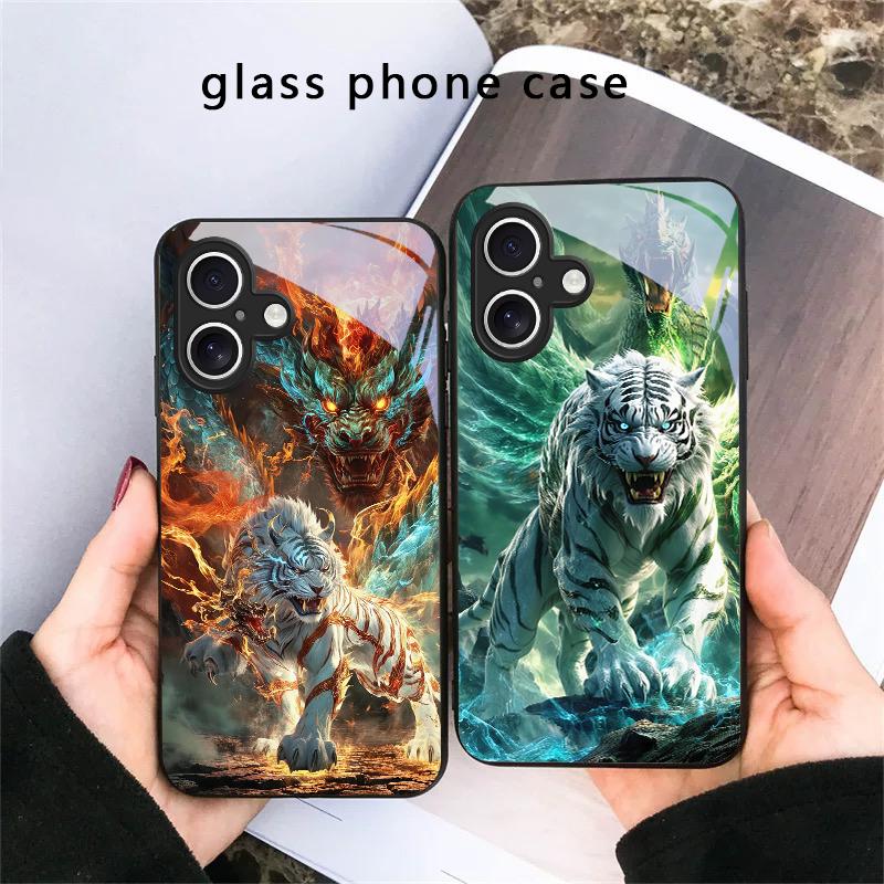 A huge dragon and tiger For iPhone 17 Air 16 E 15 Plus 14 Pro Max 13 12 mini 11 5 6 7 8 Plus XR XS Max SE Black Glass Phone Case