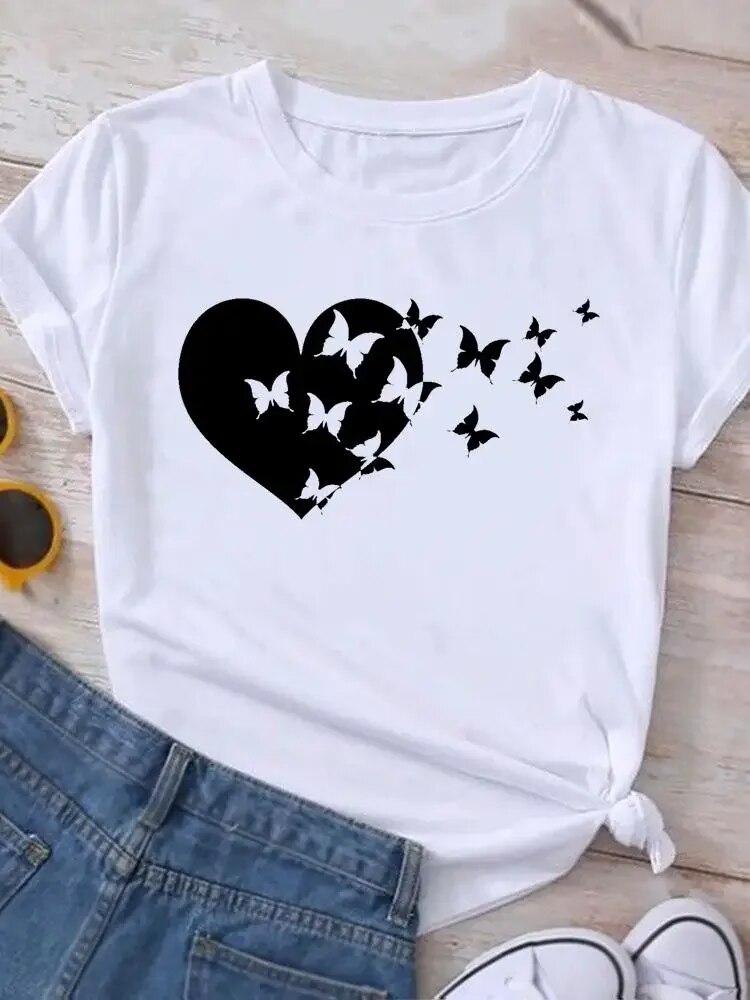 Graphic T Shirt Sunflower Butterfly Cute Summer Casual Clothing Short Sleeve Women Print Fashion Clothes Tee T-shirt FeUnisex Top