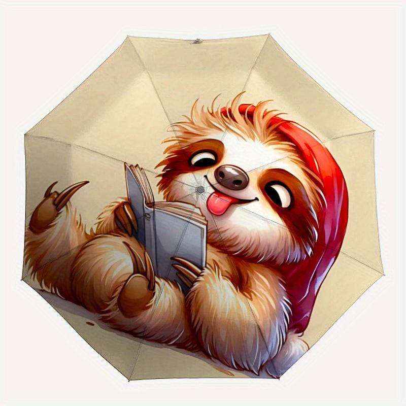 

1pc Sloth Reader Automatic Open/Close, Foldable Compact Umbrella with 8-Rib Shaft, Perfect Gift For Men And Women, Casual Style, Vibrant Mot