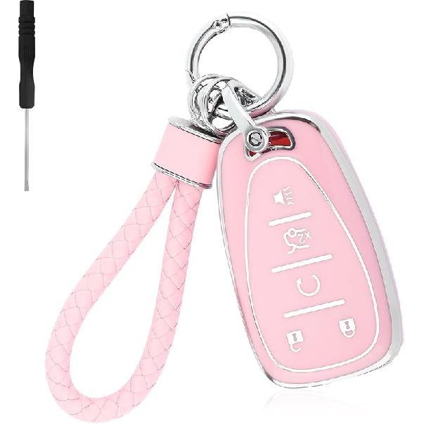 5 Button Key Fob Cover,TPU Key Fob Case With Keychain,Car Key Cover Pink Car Accessories Compatible With Honda