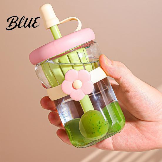 Travel Friendly Tea Infuser Bottle Glass Straw Cup with Detachable Filter Macaron Color Flower Compartment Decor Portable Heat Resistant