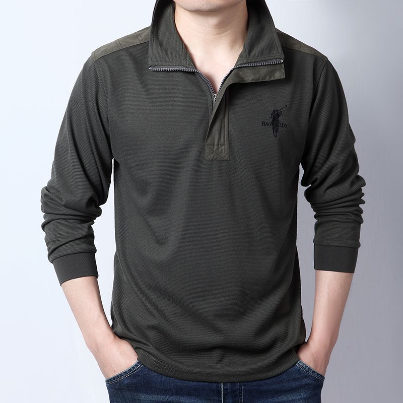 

2023 Spring and Autumn Men s Solid Color Pullover Lapel Loose Embroidered Zipper Casual Fashion Elegant Commuter Long SleeveTops XXXL зелений