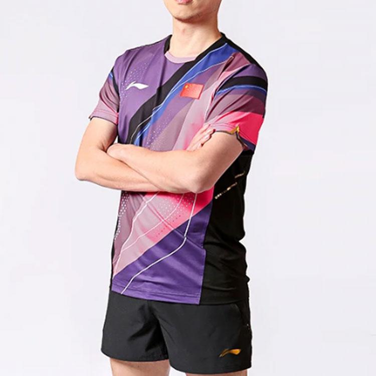 Li-Ning Color Block Printed Round Neck Short Sleeve Regular T-Shirt Men Tops Fluorescent-Lotus-Pink AAYT027-1