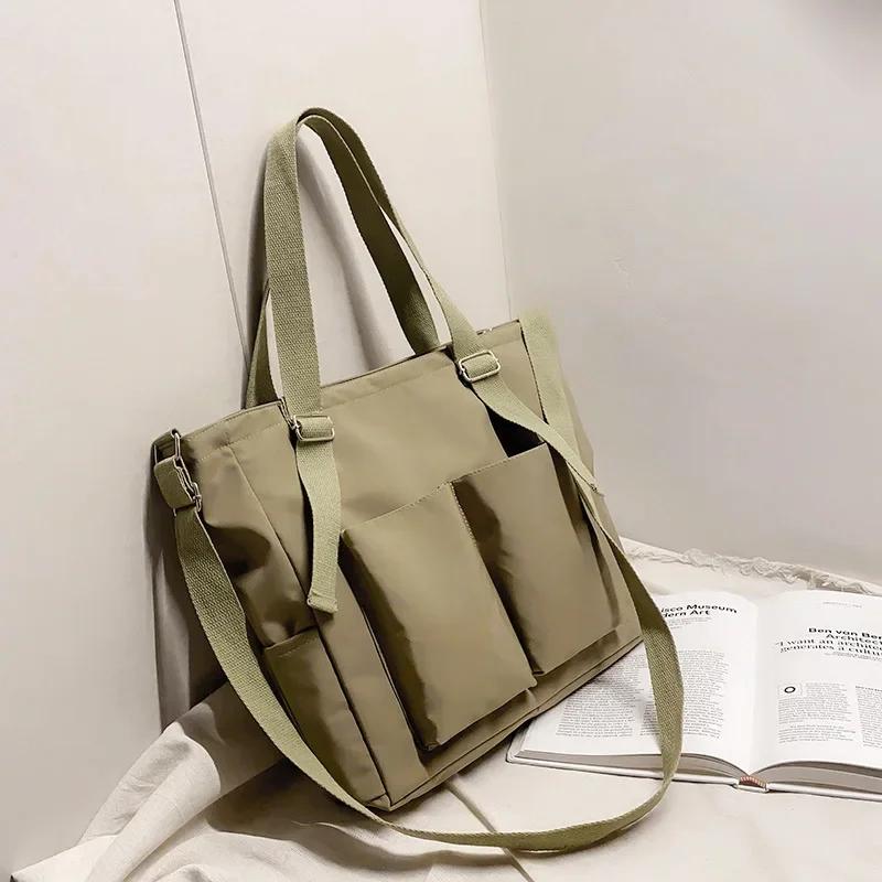 Spring New Ladies Shopping Bag Simple Fashion Handbag 2026 Nylon Waterproof Solid Color Messenger Large Capacity Shoulder Bag