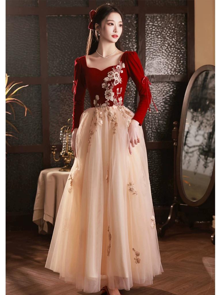 New Chinese Bridal Toast Morning Robe 1011 New Long Sleeve Engagement Return Banquet Temperament Small Evening Dress