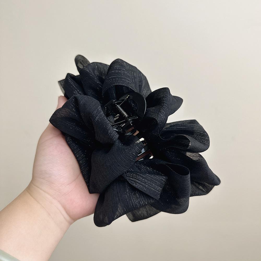 Elegant Korean Black Bow Hairpin - Large High-Grade Shark Clip for Summer