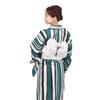 Fuuka Yukata Set with Free Made in X14B25LRWH Two-Piece Pre-Obi, Two-Piece Set, Women's, Size, Striped, Blue-Green (Pre-Obi Ribbon, Japan, White)
