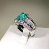 Inlay Artificially Cultivated High-carbon Precision Quality Princess Fang Paraiba Simulated Diamond Ring