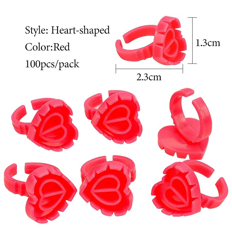 100 PCS Disposable Heart-shaped Plastic Glue Ring Cup Eyelash Extension Tattoo Pigment Holder Pallet Lash Makeup Supplies Tools