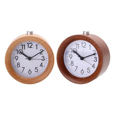 Wooden Clock Snooze Bedside Kids Alarm Clock Circular Needle Backlight Desktop Clock Silent Wood No Ticking Despertador