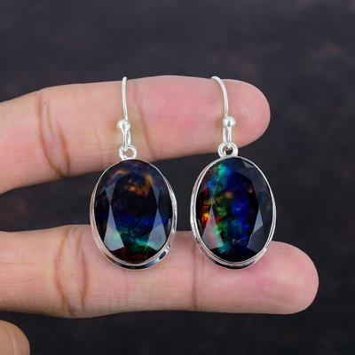 Fasetterat Ammolit Örhänge 925 Sterlingsilver Örhänge Handgjort Örhänge Ammolit Ädelsten Smycke Unikt Örhänge Gåvor Till Fru Anständiga Smycken