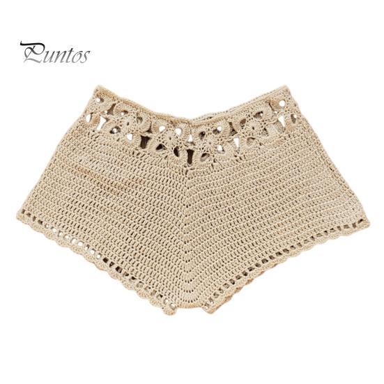 Women Swimming Trunks Sexy Beach Bikini Bottoms Handmade Hollow Crochet Knitted Swimming Shorts Beachwear