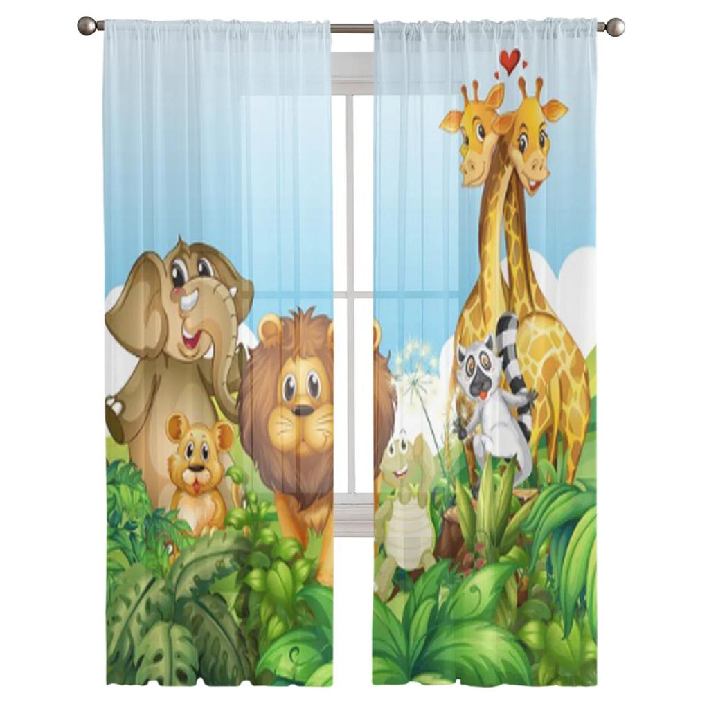 Wild Animals In Forest Sheer Curtains For Living Room Kids Bedroom Tulle Curtains Kitchen Window Treatment Drapes