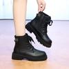 Mode 2025 Neue Mode Dicke Sohle Damenstiefel Große Größe Damenschuhe Schwarz Warm halten Fleece Plateau Schnür-Stiefeletten 4875
