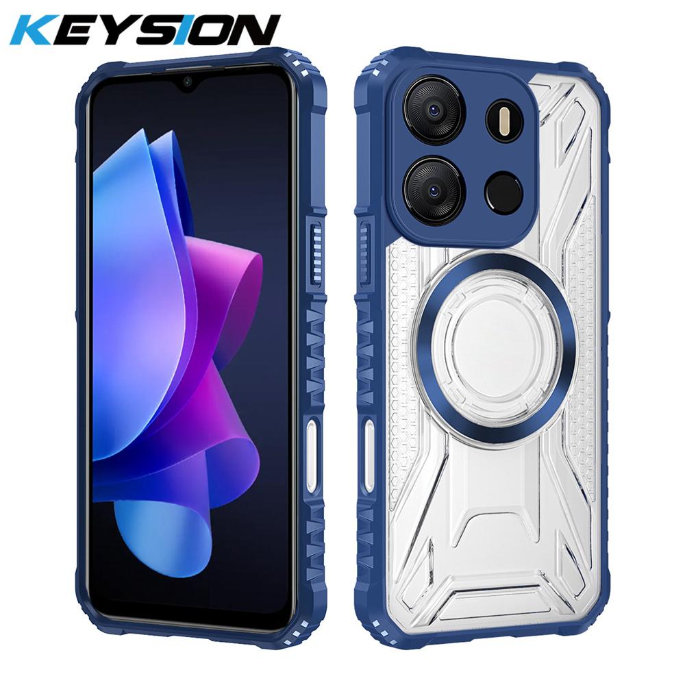KEYSION Transparent Magnetic Case for TECNO Spark Go 2023 Pop 7 Pro Silicone+PC Shockproof Phone Back Cover for Infinix Smart 7