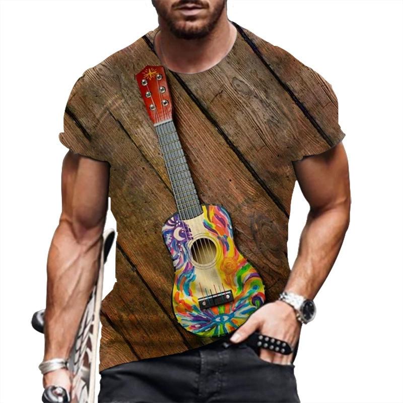 3D digitally printed men's T-shirt, casual crew neck short sleeves