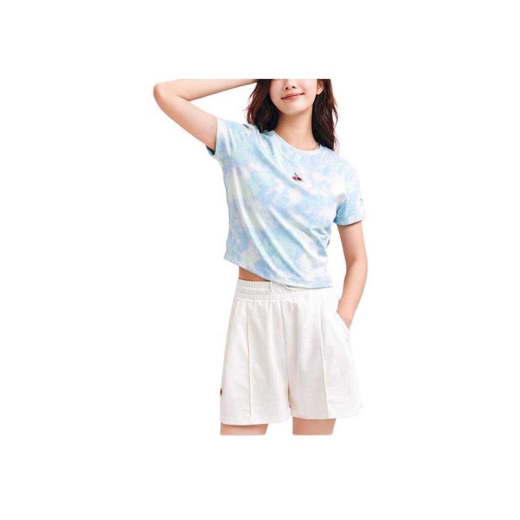 Anta X Kirsh Collaboration Life Series Cherry Print Round Neck Short Sleeve T-Shirt Women Tops Snow-White All-Over-Print 162428124-2