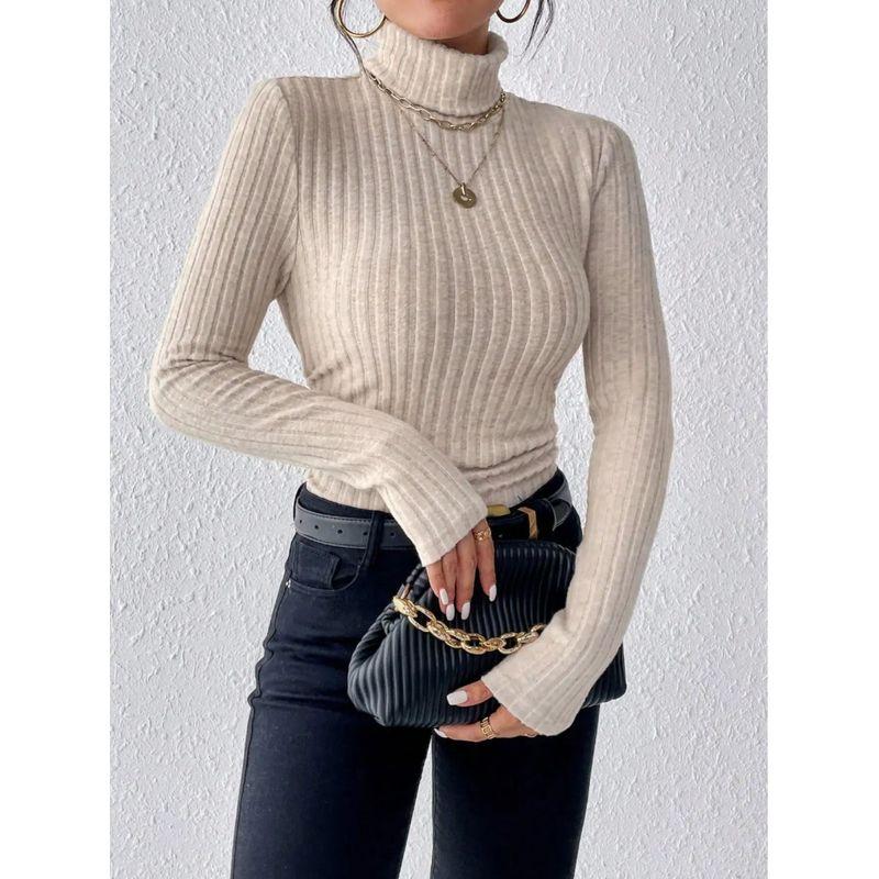 High Neck Solid Color Long Sleeve Top Turtleneck Pure Color Knitting Long Sleeves Tops