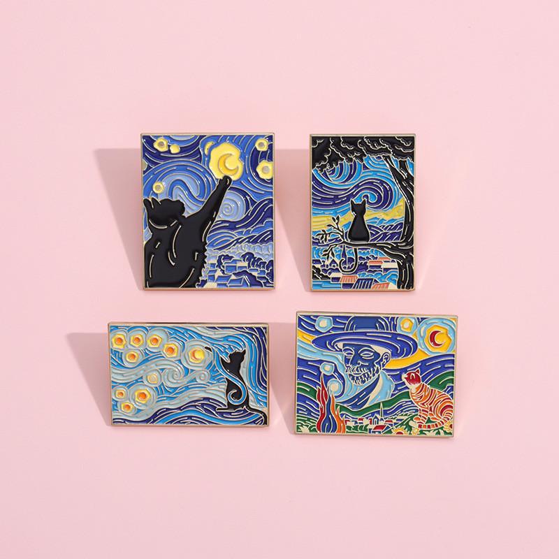 Alloy Stylishly Unique Brooch With Playful Cartoon Characters And Starry Sky Theme