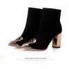 Women Pointed Toe Rivets High Heels Pumps Shoes Woman Thick Metal Heeled Rubbber Ankle Boots Floral Black Short Boots Women