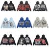 European and American MIXED EMOTION High Street Skull Diamond Washing Zipper Hooded Sweater Micro Pants Set