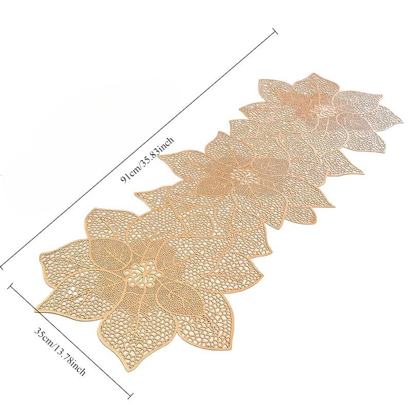 1 Pc Gold Meal Mat Flower Shaped Vinyl Table Runner Waterproof Washable Table Mats Non Slip Table Runners Holidays Parties Decor