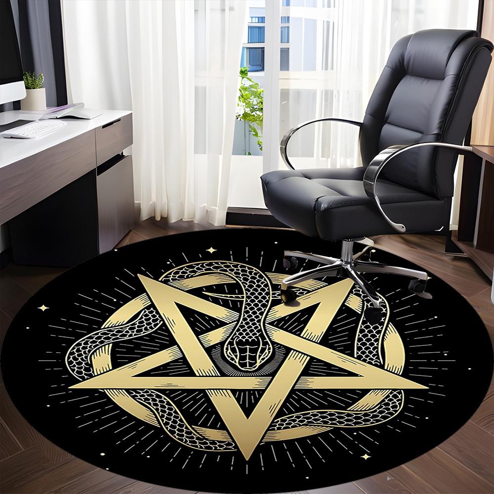 1pc Snake Pentagram Office Round Area Rug, Indoor Mat Suitable For Office, Under Office Chairs Bedroom Living Room Home Decor, Room Deco