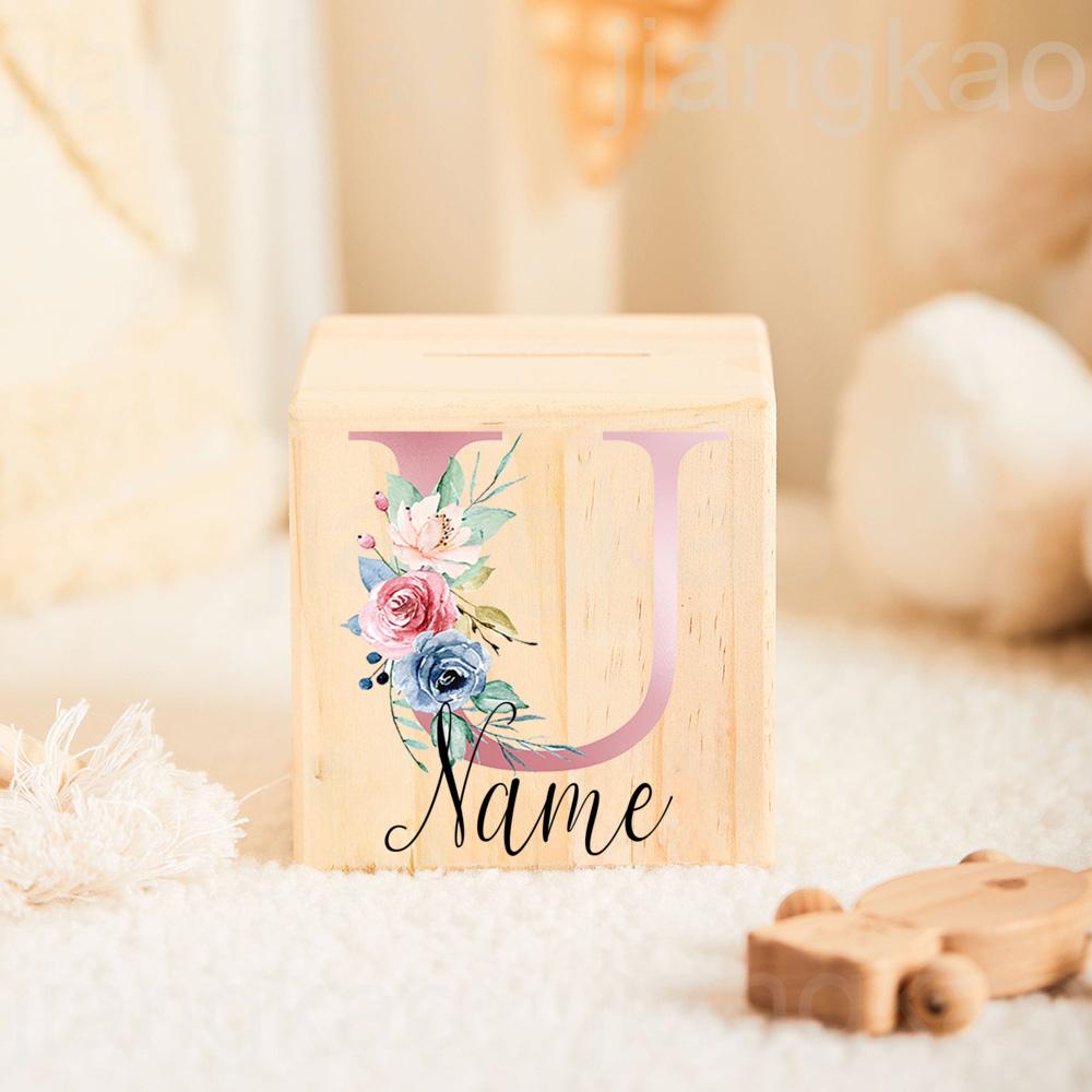 Personalizowana Skarbonka Inicjał z Imieniem Skarbonki dla Dzieci Etui na Kolekcję Monet Drewniany Banknotnik Prezent Urodzinowy na Baby Shower dla Dziewczynek