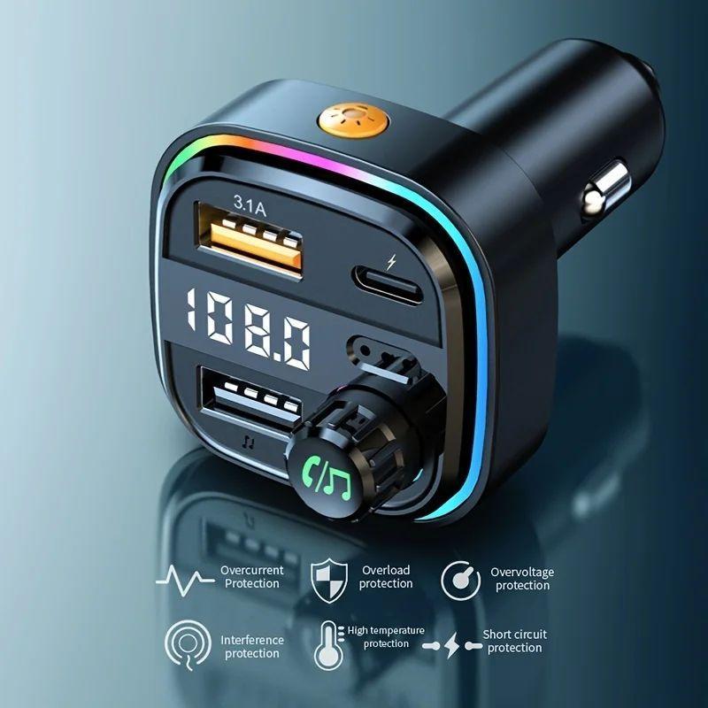 Bluetooth 5.0 FM-sender Håndfri bilradiomodulator MP3-spiller med 22,5W USB superhurtigladeadapter for bil