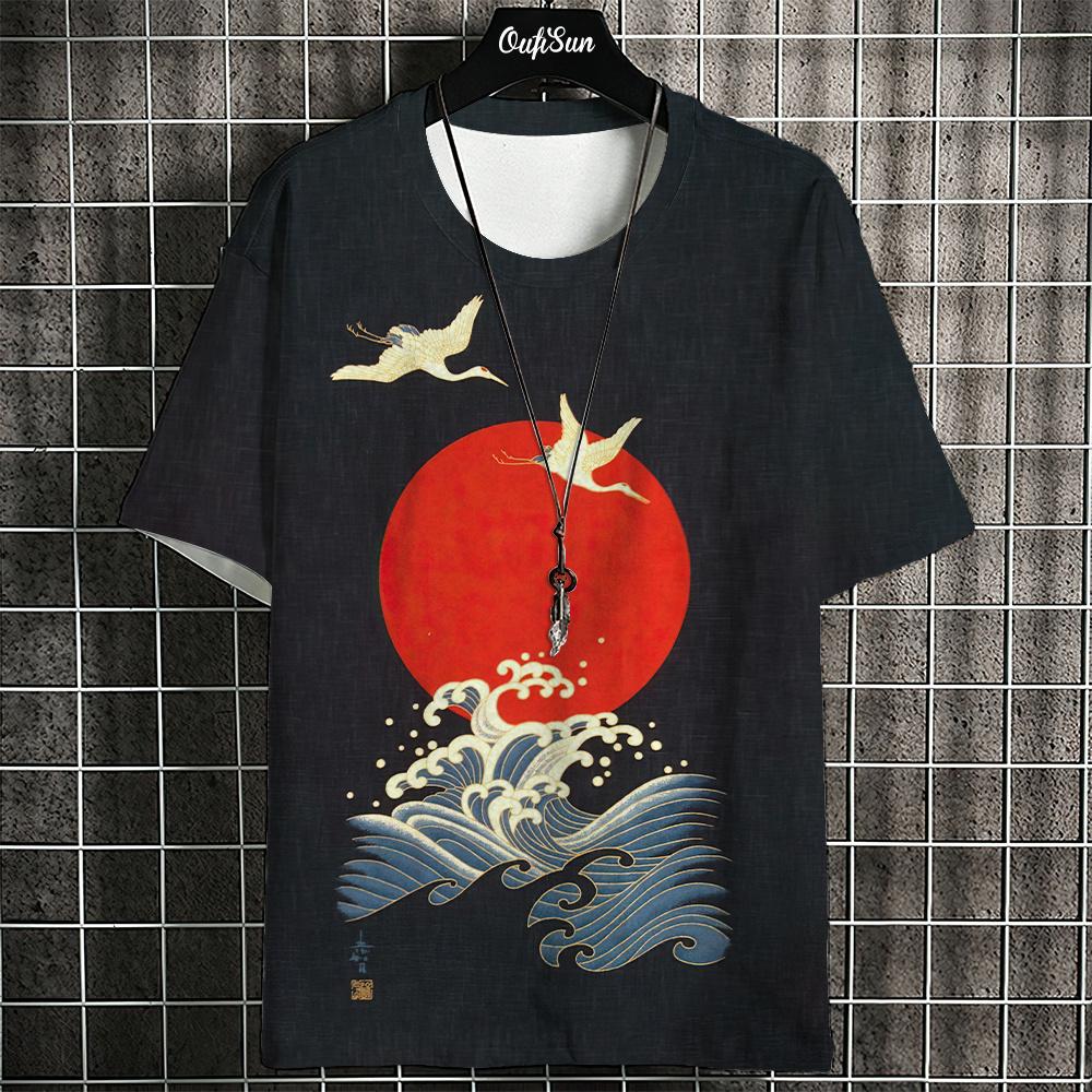 Ukiyo-E T-Shirt für Herren Japanische T-Shirts 3D Tier Fisch Druck Kurzarm Tees Tops Lässiges Sweatshirt Herrenbekleidung S-4XL