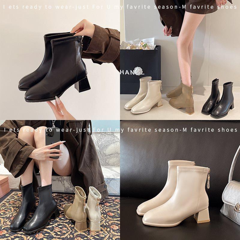 Martin boots small single boots square head and bare boots thick heel thin British 2025 short boots women's autumn and winter French new versatile