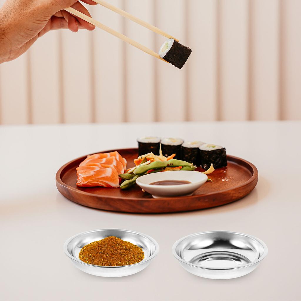 10 Pcs Stainless Steel Saucer Dessert Plates Mustard Bowls Sauce Dish Kitchen Dining Bar Tableware Serving Plates