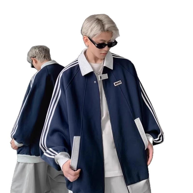 Men's American Patchwork Jacket - Autumn Trendy, Versatile College Style, Handsomely Rebellious Striped Baseball Coat