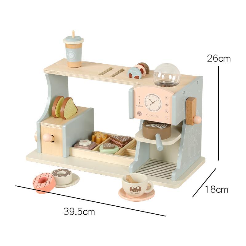 Wood simulation toast dessert coffee machine play house role play breakfast shop set interactive educational toys