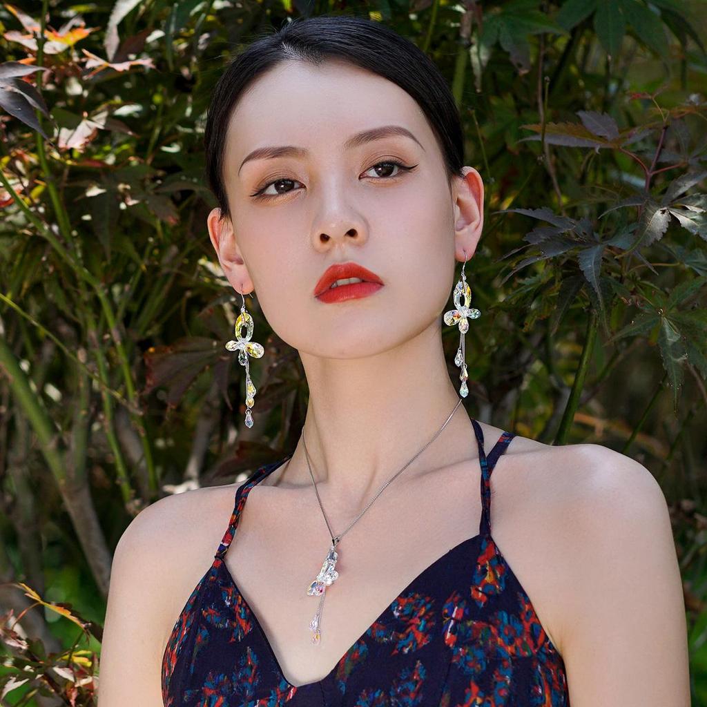 925 Sterling Silver Handmade Unique Dazzling Butterfly Earrings with Aurora Borealis Austrian Crystals  Long Tassels Boho Dangle  Ideal Jewelry Gift