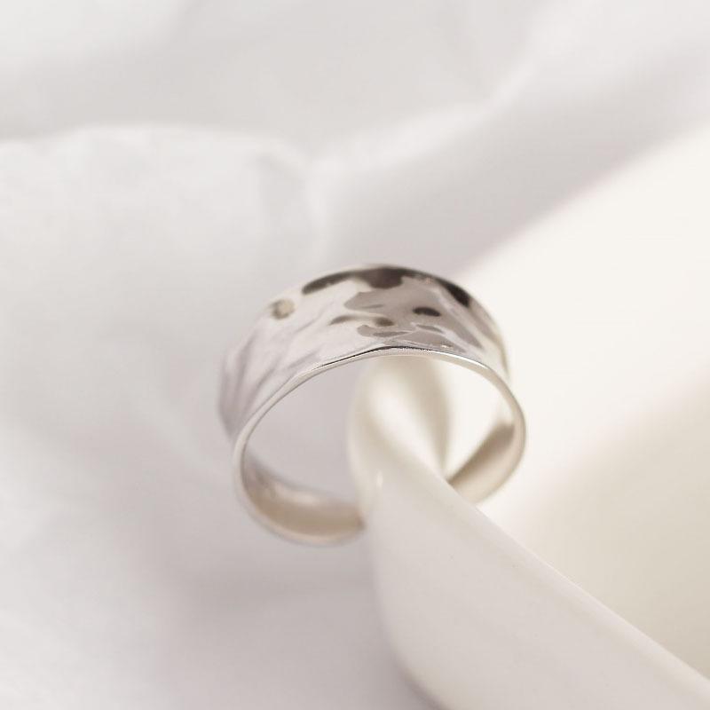 Korean-Japanese Style S925 Sterling Silver Minimalist Irregular Wide Band Open Ring for Women
