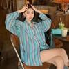 Striped Women's Shirt Turndown Collar Single Breasted Button Loose Fitting Famale Shirts French Style Casual Ladies Long Sleeved Top