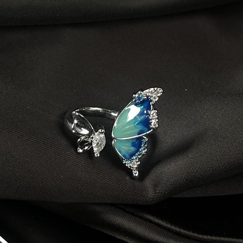 Butterfly Dripping Oil Open Ring, Personality, Niche Design, Cold Wind Ring, Stacked Index Finger Ring, Female