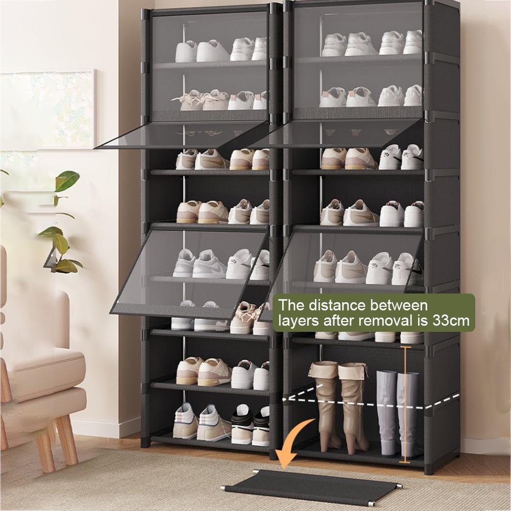 9-Tier Tall Shoe Rack with Clear Cover 18 Pair Narrow Shoes Shelf Cabinet Holds 18 Pairs Shoe Shelf Shoes Cabinet Closed Shelves