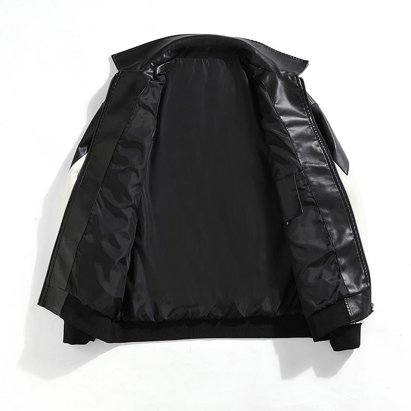 New Contrasting Leather Jacket Couple Autumn Coat