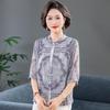 Fashionable Imitation Silk Summer Top: Stylish Print, Plus Size, Slimming, Loose Fit for Middle-Aged and Elderly Women.