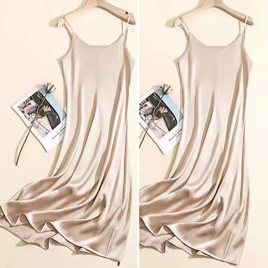 Women Evening Dress Low Cut V Neck Solid Color Spaghetti Strap Backless Dress-up Sleeveless Satin Wedding Party Midi Dress Lady Clothing