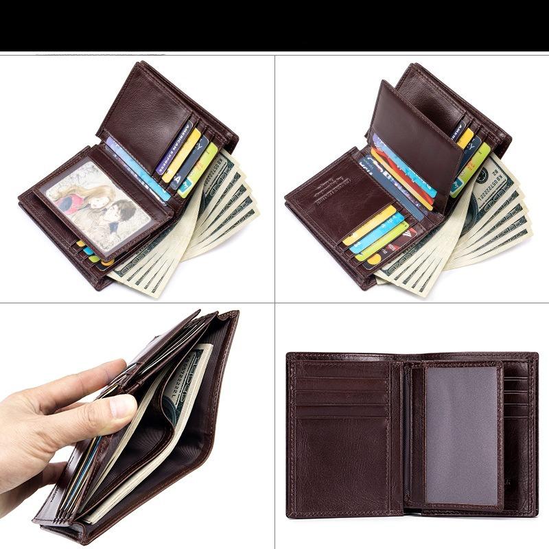 Anti-theft Money Bag for Men, Short Genuine Leather, Vintage Men's Vertical Wallet Bag