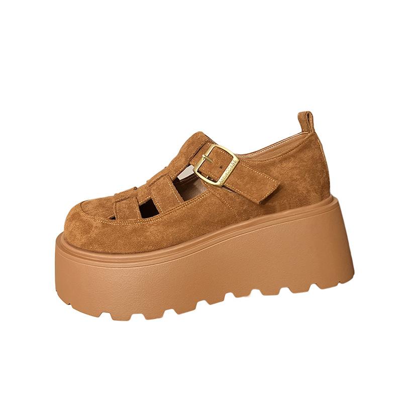 

Порожнисті на високій підошві збільшувальні жіночі літні Birkenstocks на одній лямці з сумкою-головкою Римські сандалі 38