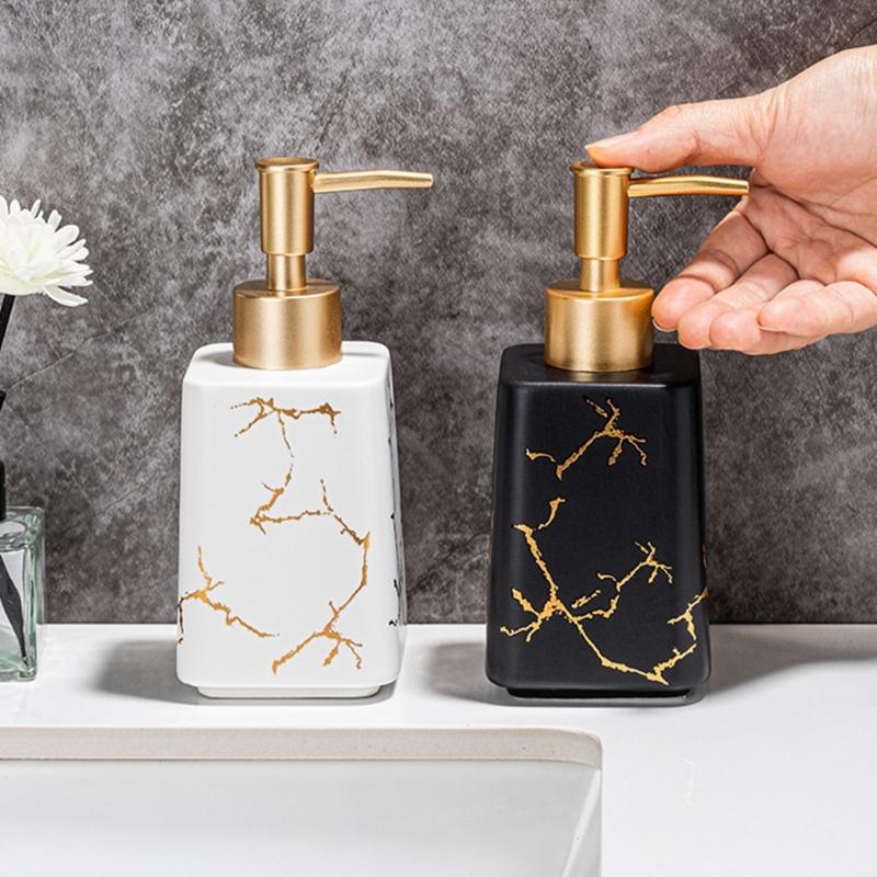 Ceramic Soap Dispenser Marble Detailing Liquid Container For Hand Wash Shampoo And More Refillable