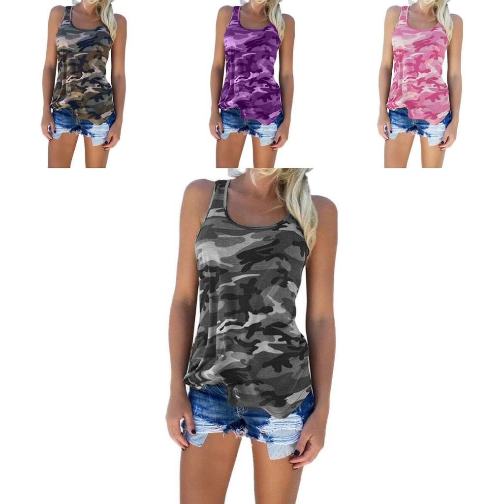 Stylish Women's Ladies Sleeveless Camo Vest Tops With Breathable Fabric For Summer