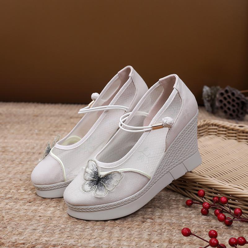 Chunxin ancient style women's shoes Hanfu shoes ethnic style slope heel ancient style heel waterproof table embroidered shoes national style cloth