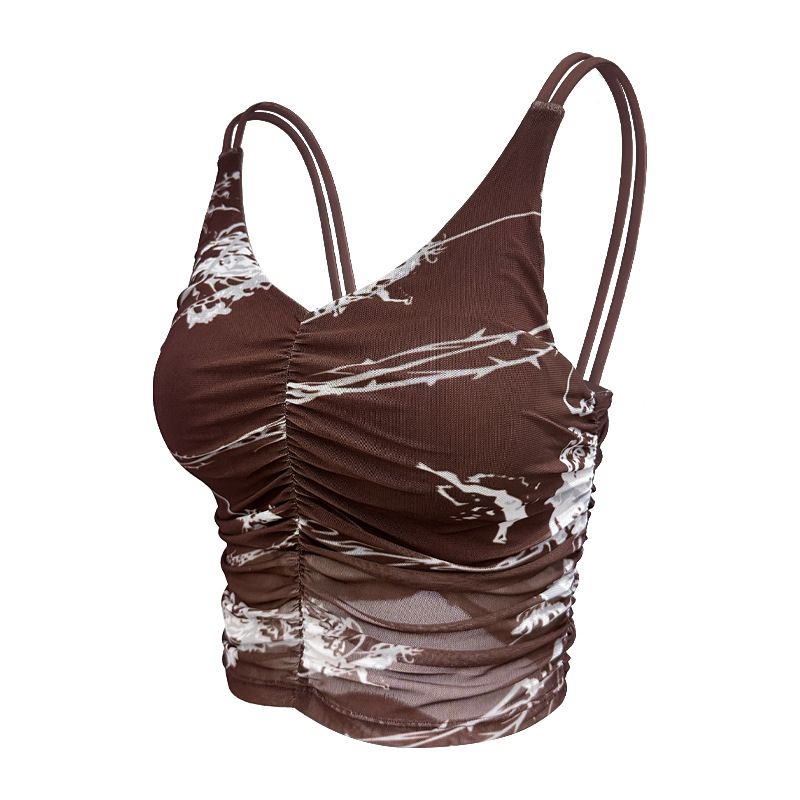 Export Sports Intimates Women's Beauty Back Sling Fixed One-Piece Chest Pad Yoga Bra Print Fitness Vest Tops