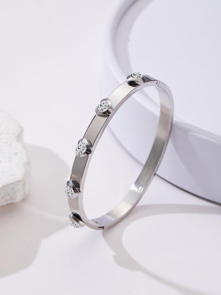 Starry Sky Full Diamond Titanium Steel Bracelet – Versatile, No-Fade Silver Women's Fashion Accessory