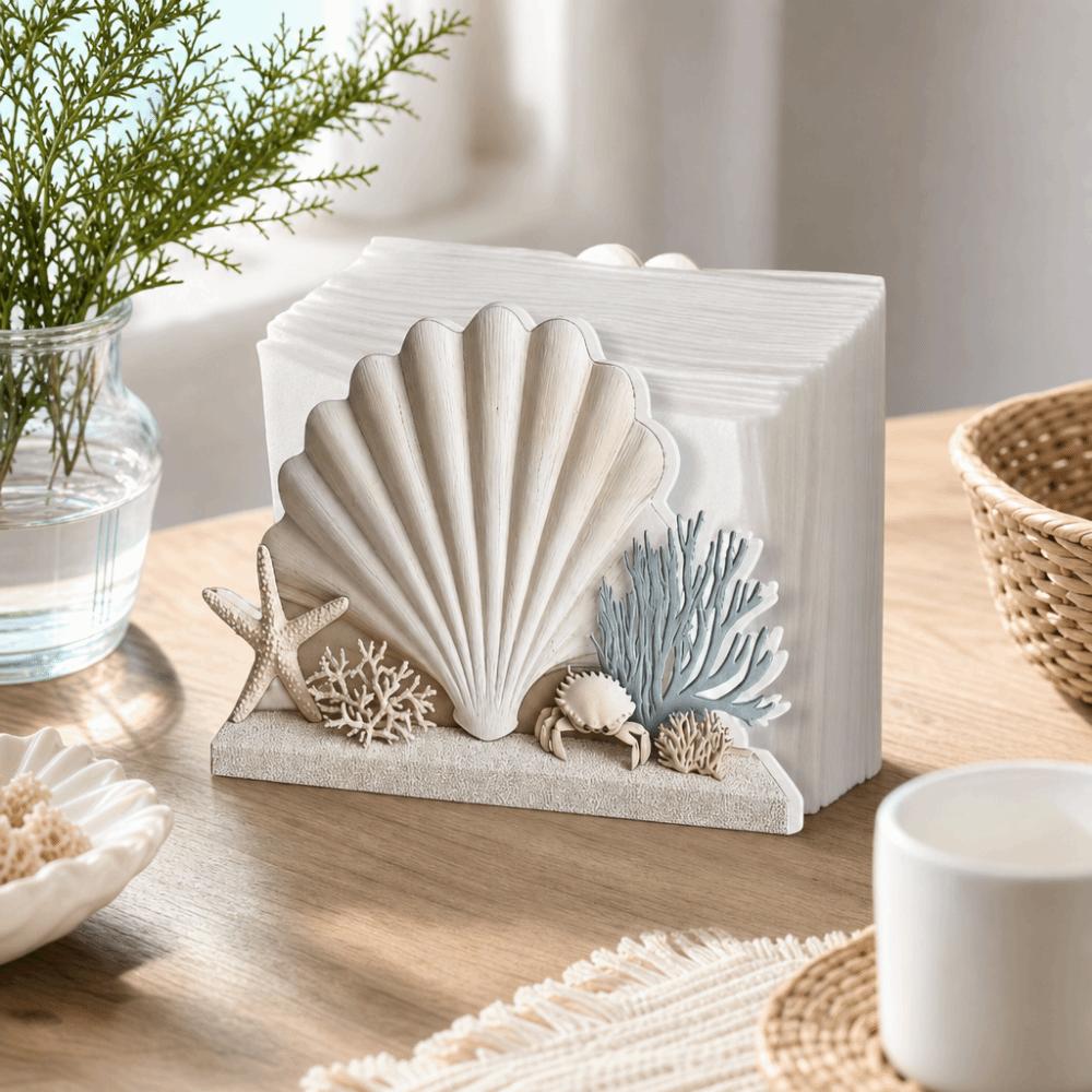 Creative 2D Flat Tissue Dispenser Ocean Style Starfish Shell Crab Tissue Organizer Wooden Crafts Napkin Holder Restaurant